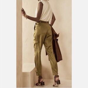 Banana Republic Gold Belted Silk Cargo Pants